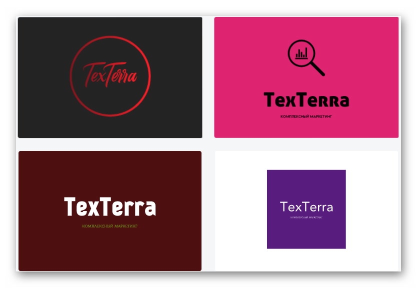Вот какие логотипы были предложены для TexTerra – можно выбрать любой, чтобы доработать или посмотреть, как он будет выглядеть в разных форматах