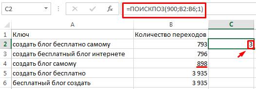 Обратите внимание на то, что результат «3» указывает не на строку в таблице, а на позицию строки в выделенном диапазоне