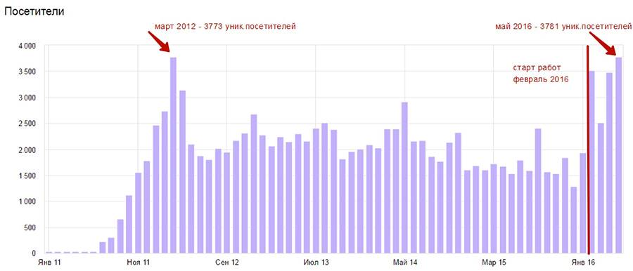 Количество уникальных посетителей на сайт http://helico-russia.ru/ за всю историю проекта (по данным Яндекс.Метрики)