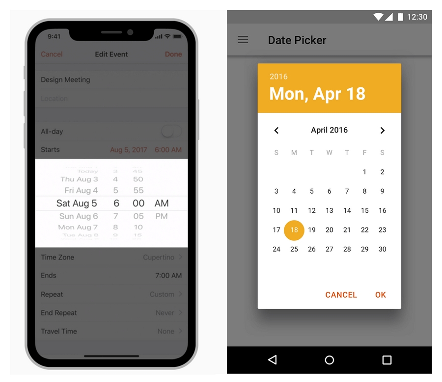 Различия календаря IPhone и Android