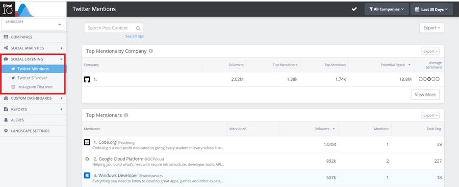 Интерфейс Rival IQ Интерфейс Rival IQ