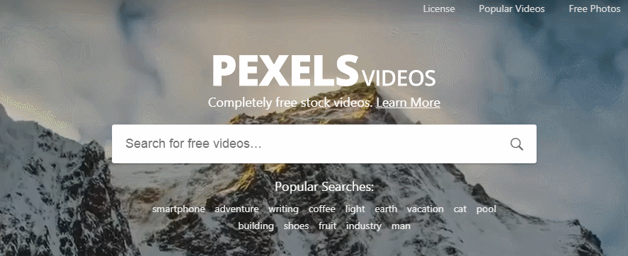 Первый экран videos.pexels.com