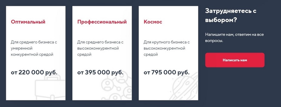 Но иногда сигара – это просто сигара, а три варианта тарифа возникают не как способ «продать» цену, а из-за разницы в объеме работы, как в этом примере с сайта «Текстерры»