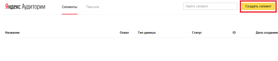 Создание нового сегмента в «Яндекс Аудитории». Создание нового сегмента в «Яндекс Аудитории».
