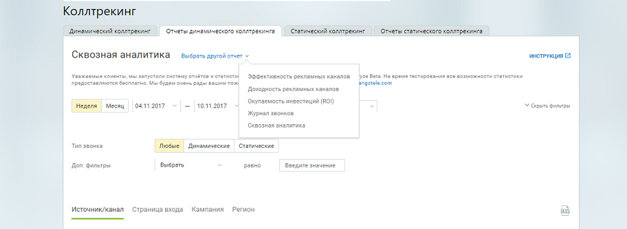 Отчеты динамического коллтрекинга Отчеты динамического коллтрекинга