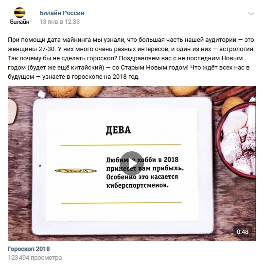 «Билайн» совершенно четко объясняет, как родилась идея создания гороскопа. А вот и сам гороскоп