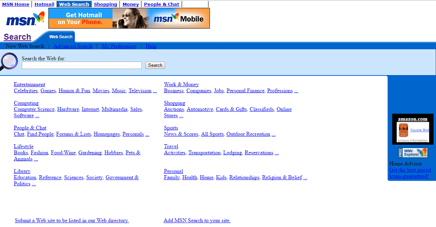 MSN Search в 2001 году