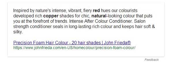 Ответ на запрос «цвет волос» сформирован с использованием информации рекламного характера
