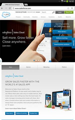 Сайт Sales Force. Снимок с экрана планшета