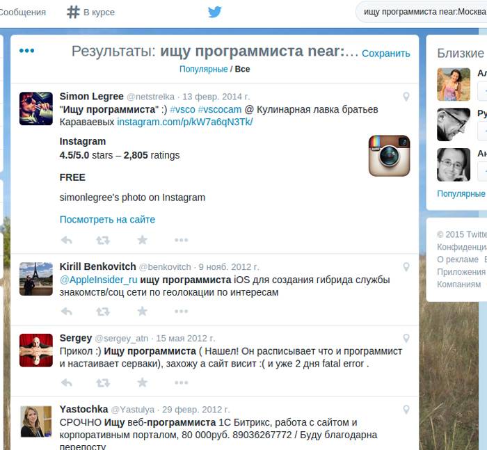 Твиты пользователей, проживающих в Москве