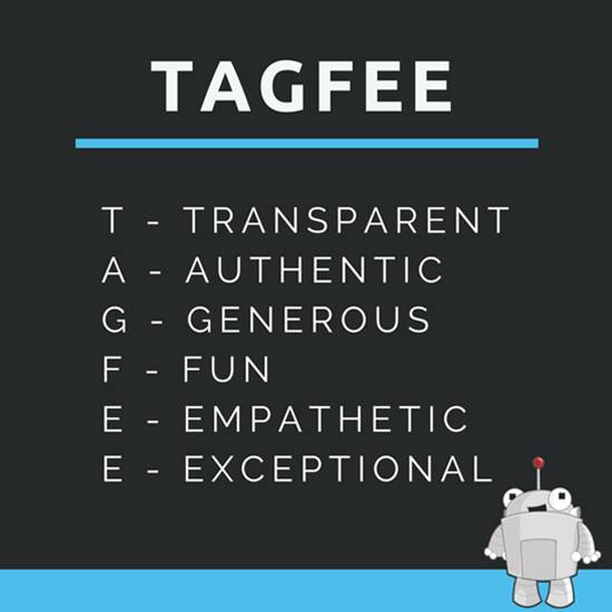Робот Роджер, талисман Moz, одобряет кодекс TAGFEE