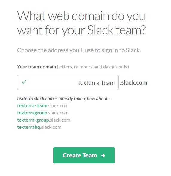 Если желаемый домен уже занят, Slack предложит доступные варианты