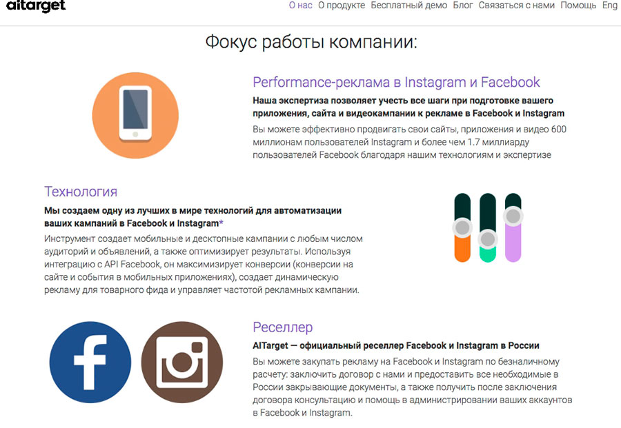 Описание деятельности маркетингового партнера AiTarget с официального сайта