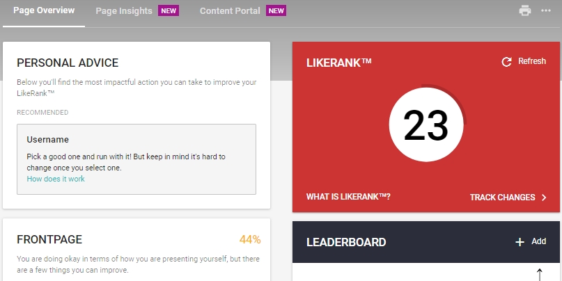 Фрагмент отчета Likealyzer Фрагмент отчета Likealyzer
