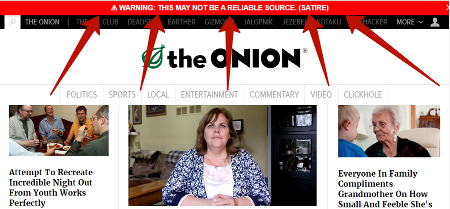 Предупреждение от BS Detector на сайте theonion.com Предупреждение от BS Detector на сайте theonion.com