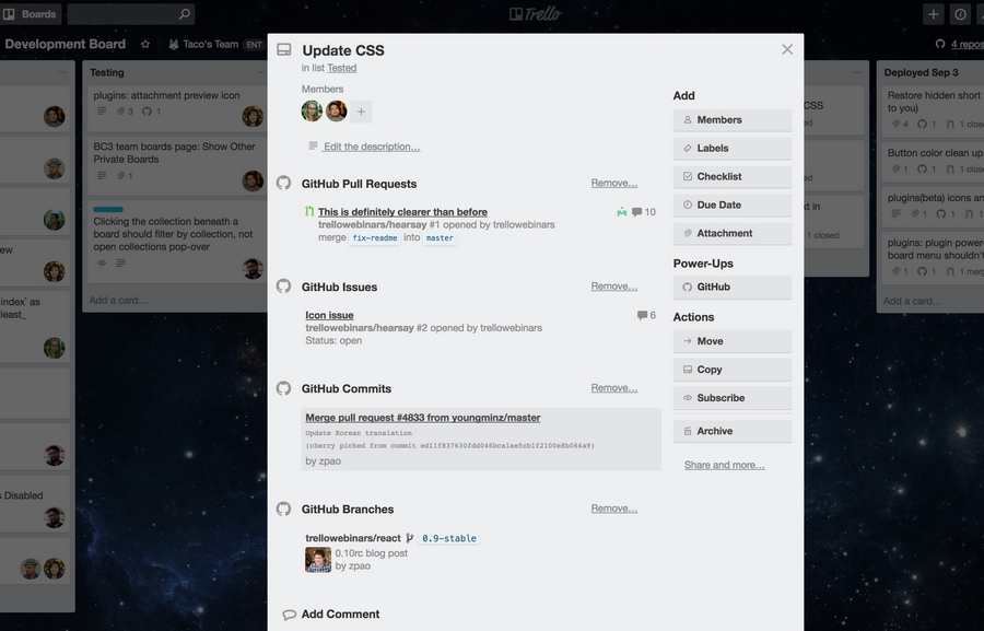 Вложения GitHub в карточке Trello Вложения GitHub в карточке Trello