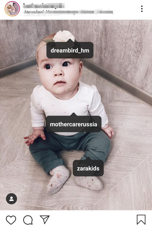 Вот как выглядит «торговля детьми» в Instagram: мамочки отмечают на детских снимках магазины, в которых покупают одежду и игрушки для малышей