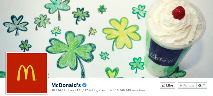 В честь Дня святого Патрика McDonald’s поставила тематическую обложку на своей странице в Facebook