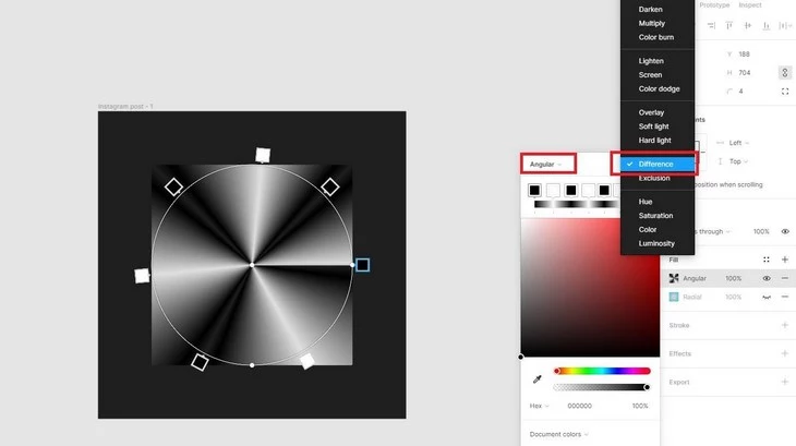 Меняем метод наложения (blend mode) на Difference Figma – работа с градиентами