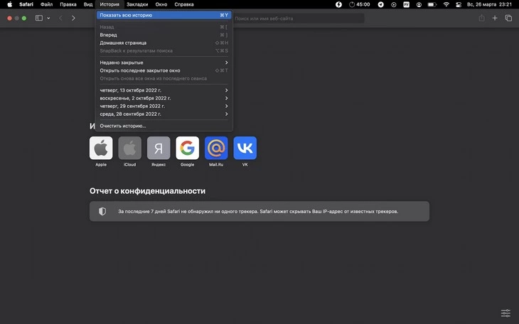Как посмотреть историю запросов в браузере Safari  на десктопе