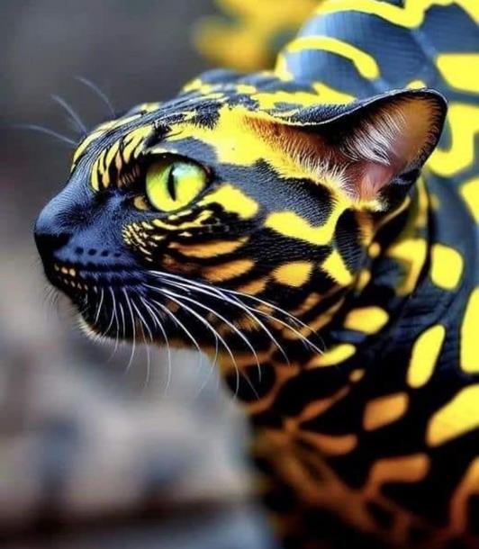 Кошка, нарисованная нейросетью по запросу человека Змеиная кошка
