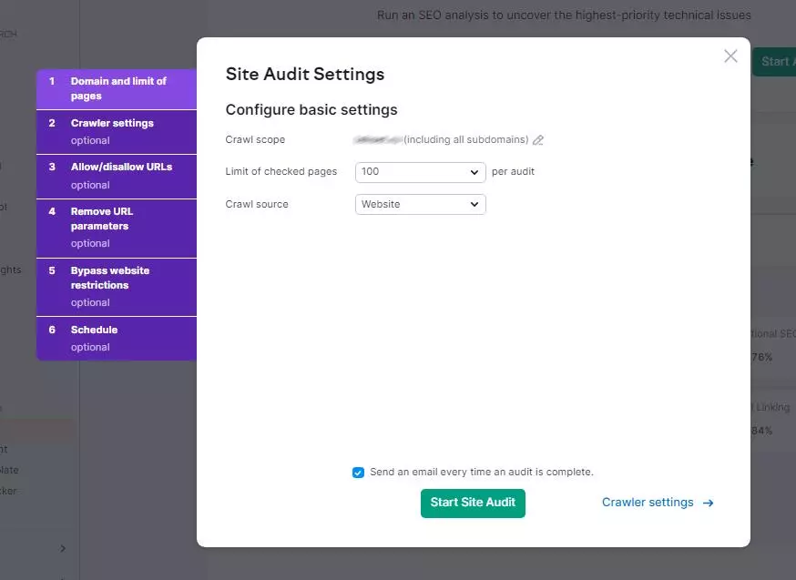 Настраиваем кампанию Site Audit Site Audit