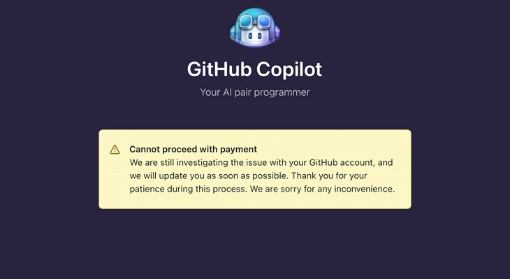 Такая картина будет у пользователей из России Сайт GitHub Copilot