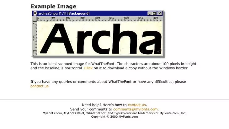 Фрагмент интерфейса сервиса WhatTheFont 2000 года