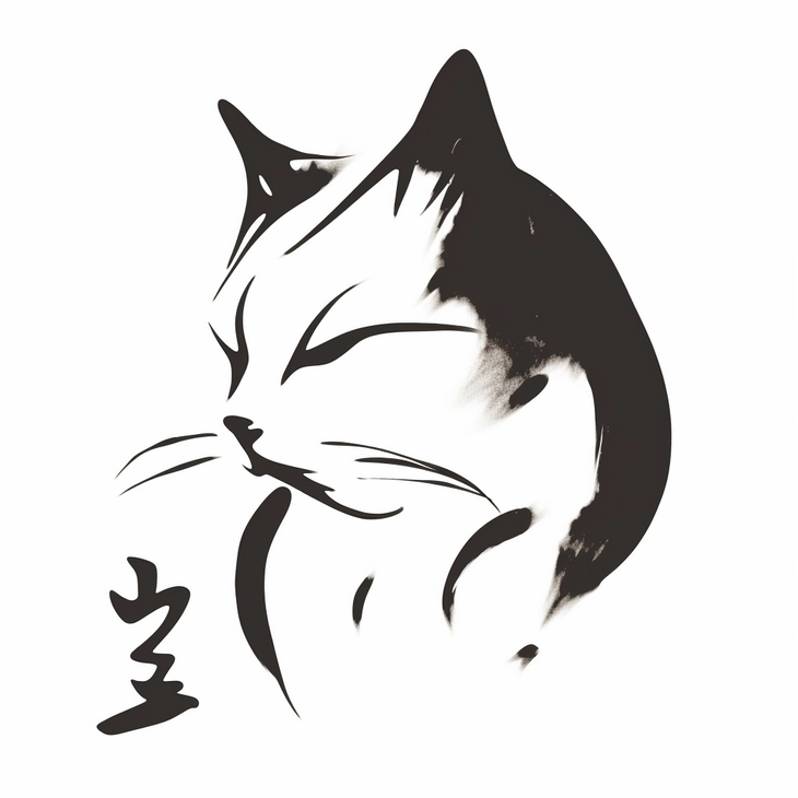логотип кошки by Yoji Shinkawa кошка с иероглифом