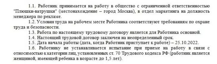 Трудовой договор без испытательного срока — образец Как прописать обоснование отсутствия испытательного срока