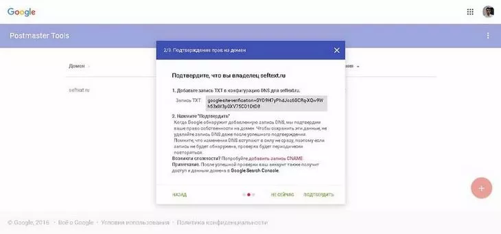 Добавляем DNS-запись (доступен только 1 способ подтверждения)