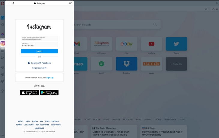Быстрый доступ в Instagram* через браузер Instagram* в Opera