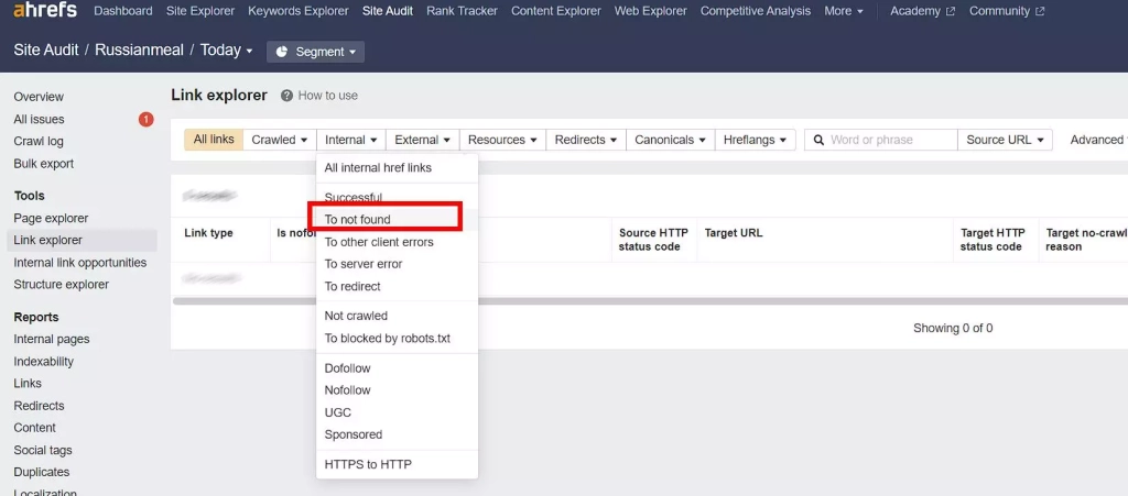 Пример поиска битых ссылок Link explorer