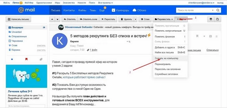 Скачиваем техническую версию письма в Mail – она нужна службе поддержки