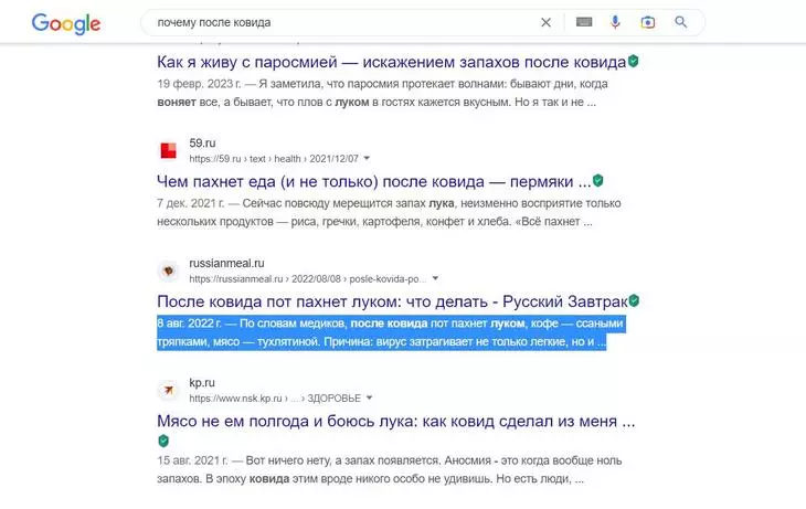 Описание есть у каждого результата поиска