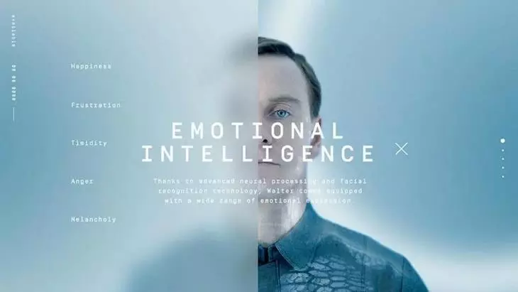 Фассбендер на бледно-голубом фоне с надписью «Эмоциональный интеллект»
