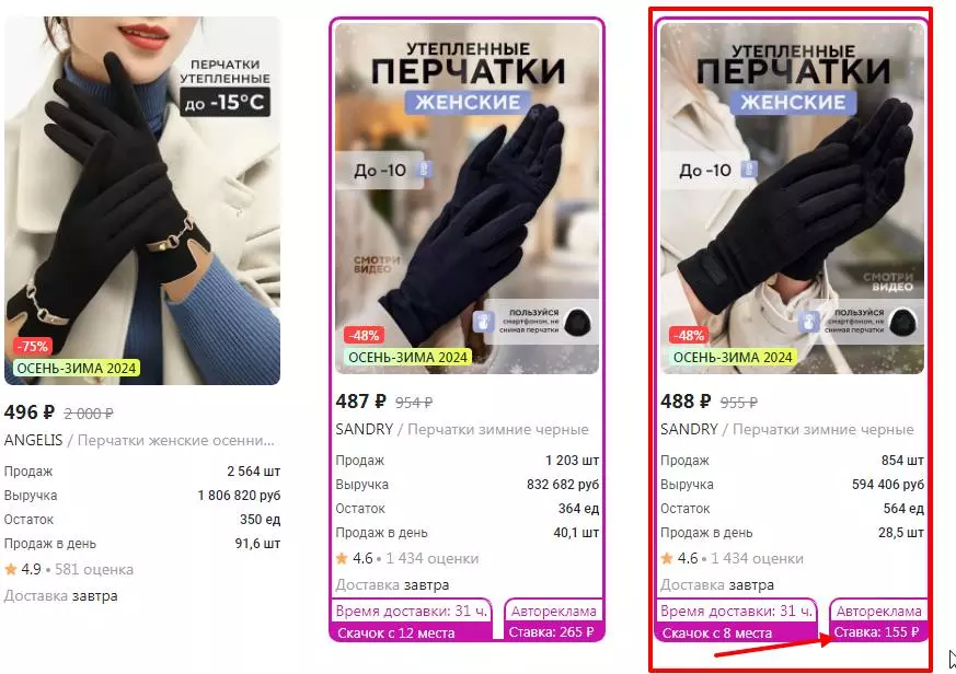 Так обозначаются ставки в рекламной карточке товаров на Wildberries Так обозначаются ставки в рекламной карточке товаров на Wildberries