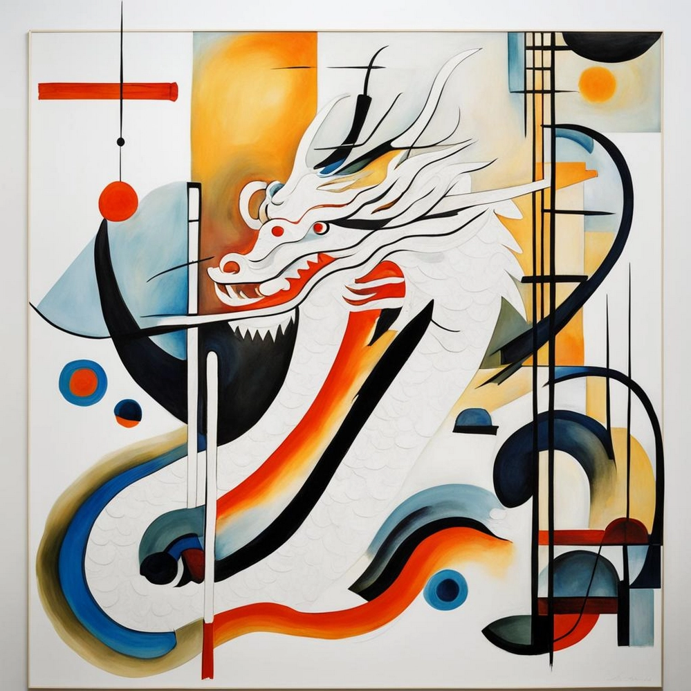 Белый дракон, гуляющий по китайскому саду в исполнении нейросети Kandinsky Рисунок дракона от нейросети