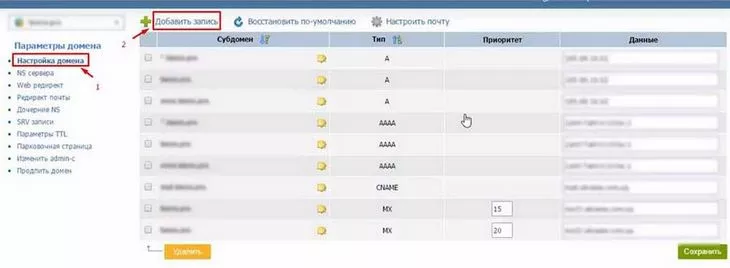 Создаем новую DNS запись: находим «новая запись» или «добавить DNS запись»