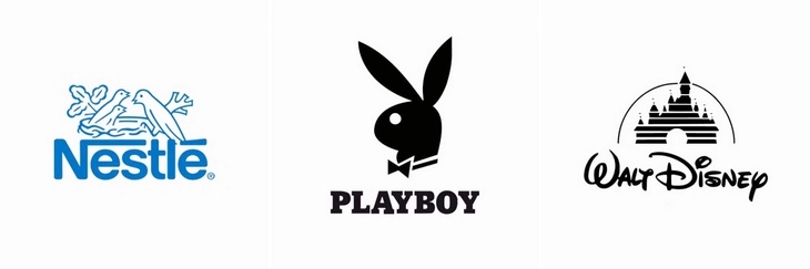 примеры комбинированных логотипов логотипы Nestle, Playboy, Walt Disney