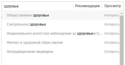 Иногда самых банальных интересов нет в списке или они содержат другие критерии