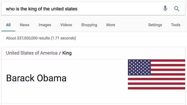 На вопрос про короля США Google называет имя старого президента Глупые вопросы Google