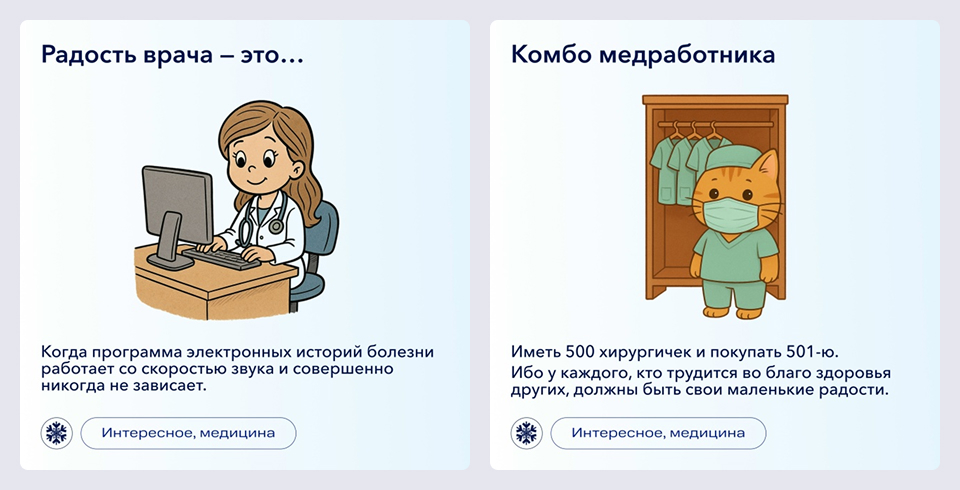 Вирусные посты для медицинского проекта, придуманные с помощью нейросети Вирусные карточки, созданные с помощью нейросети.