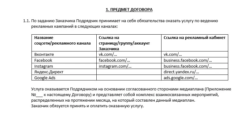 Договор маркетолога-фрилансера