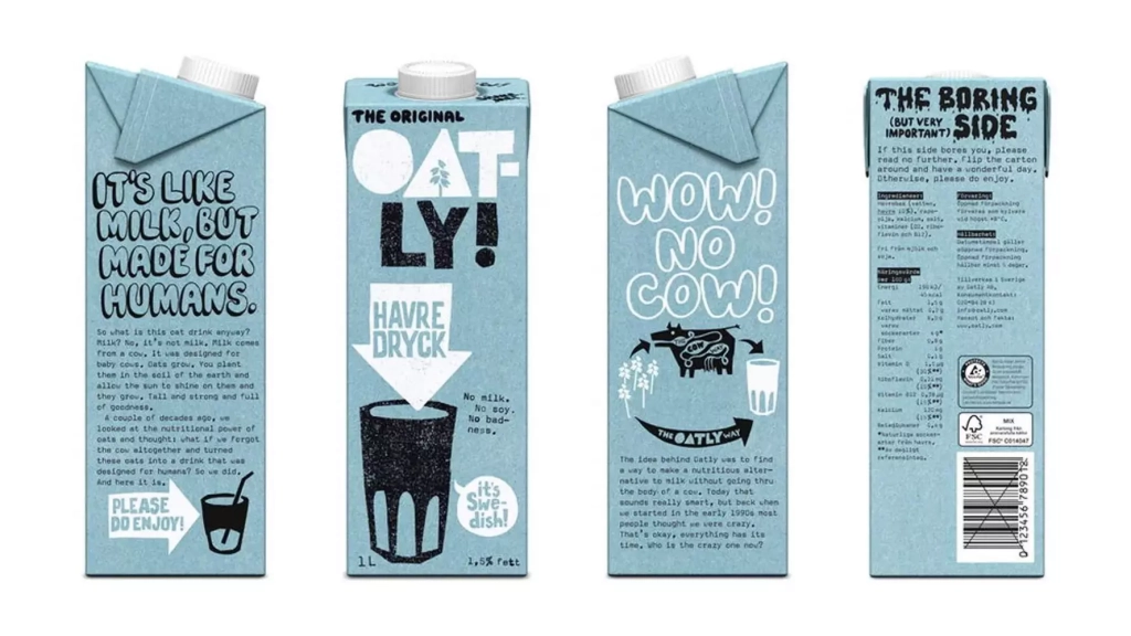 Упаковка молока Oatly Реклама Oatly