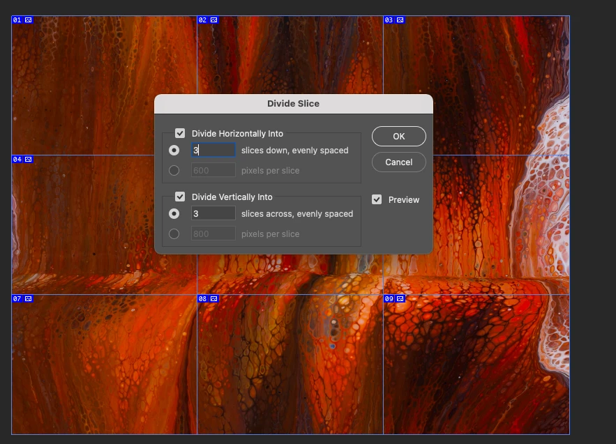 Деление изображения на 9 штук в Фотошопе