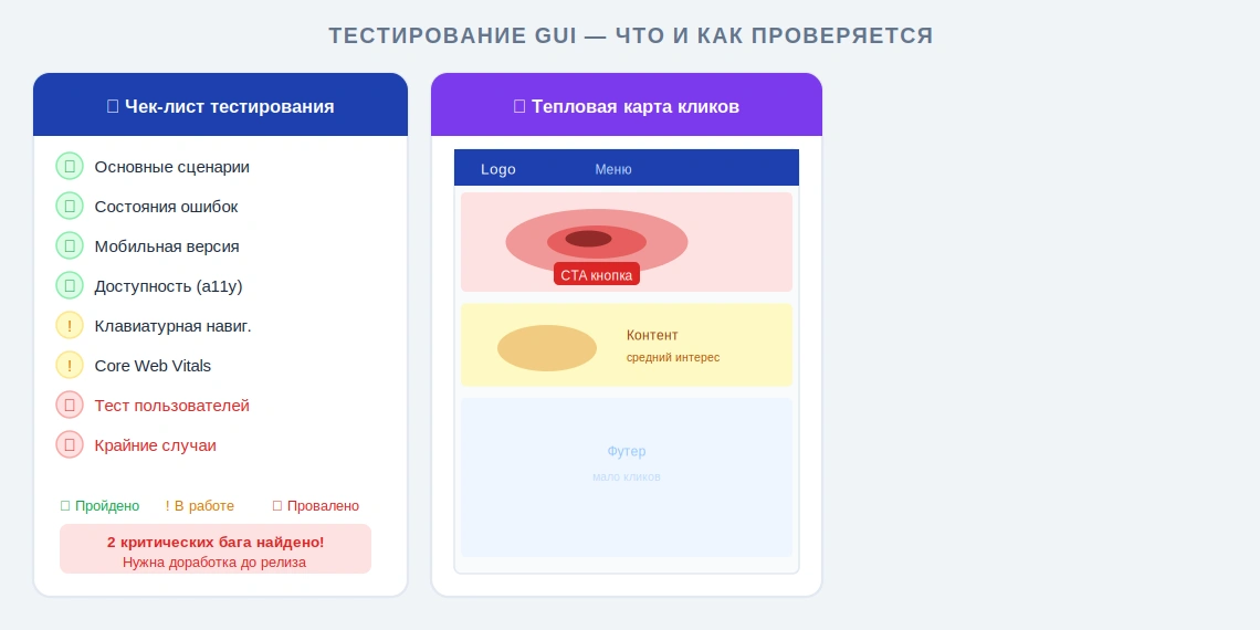 Чек-лист тестирования интерфейса и тепловая карта кликов по экрану