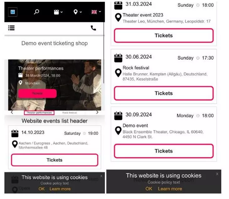 Примеры мероприятий Интерфейс TicketTool.net