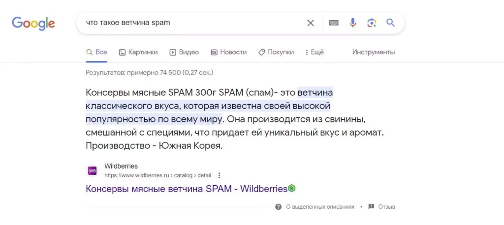 Расширенный результат поиска в Google Расширенный сниппет
