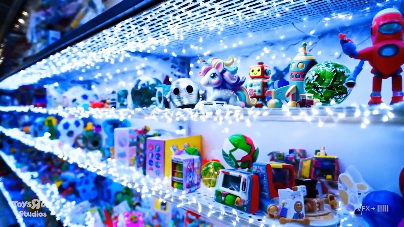 Полка с игрушками в AI-рекламе Toys «R» Us